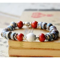 Kék porcelán karkötő levél mintás osztóval