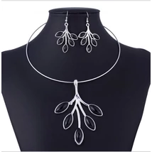 Levél mintás obszidián kővel tibeti ékszer szett