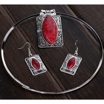 Piros korall tibeti ékszer szett