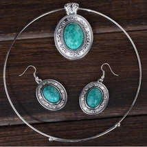Türkizzöld kővel tibeti ékszer szett
