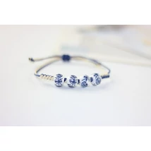 Kék virágmintás shamballa porcelán karkötő