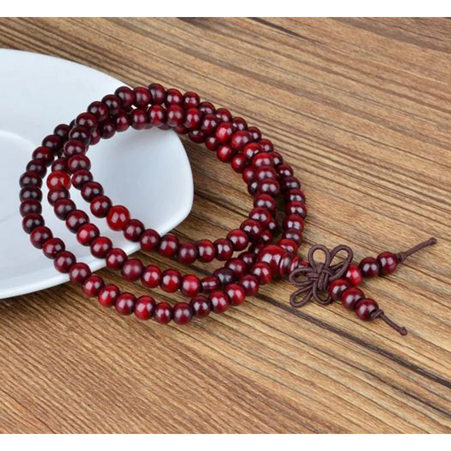 108 szemes fa bordó mala karkötő