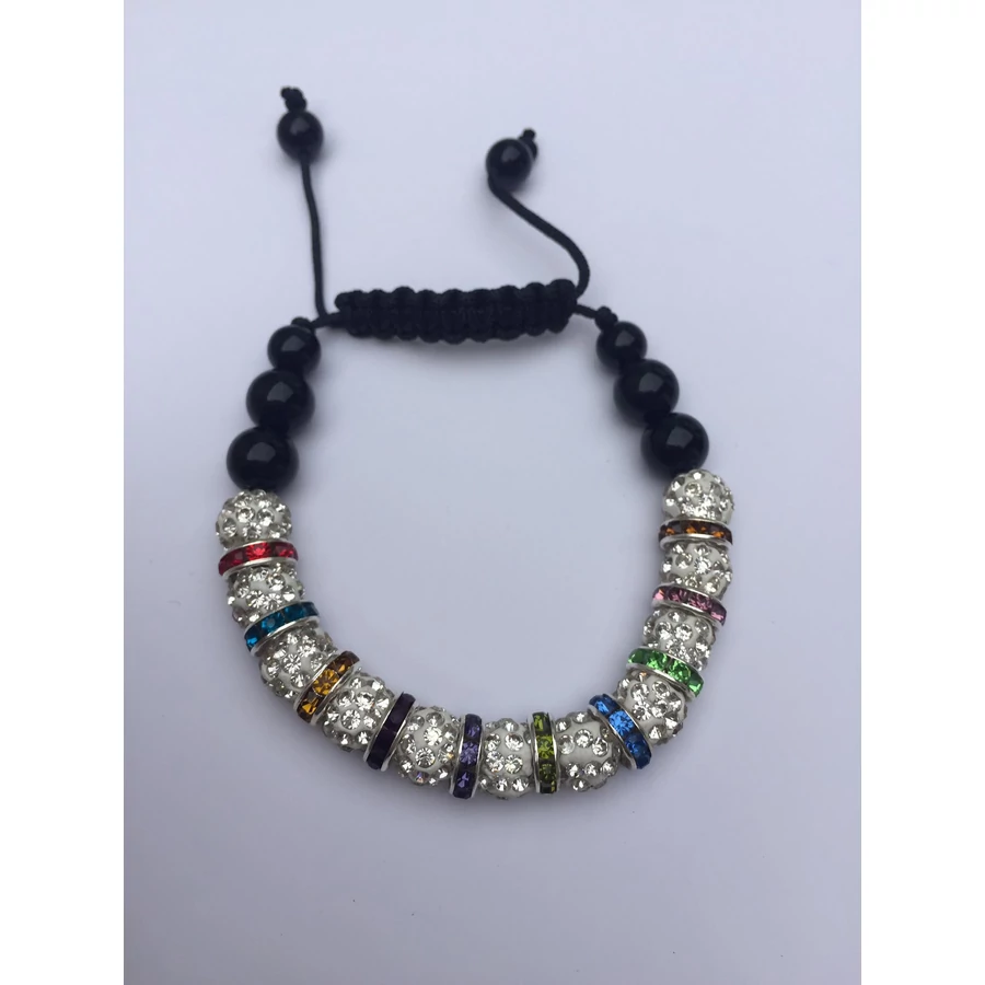 Shamballa karkötő fehér - színes 11 kristálygömbös