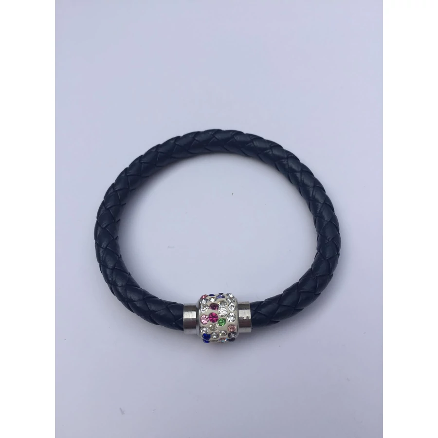 Shamballa fonott műbőr karkötő sötétkék - színes