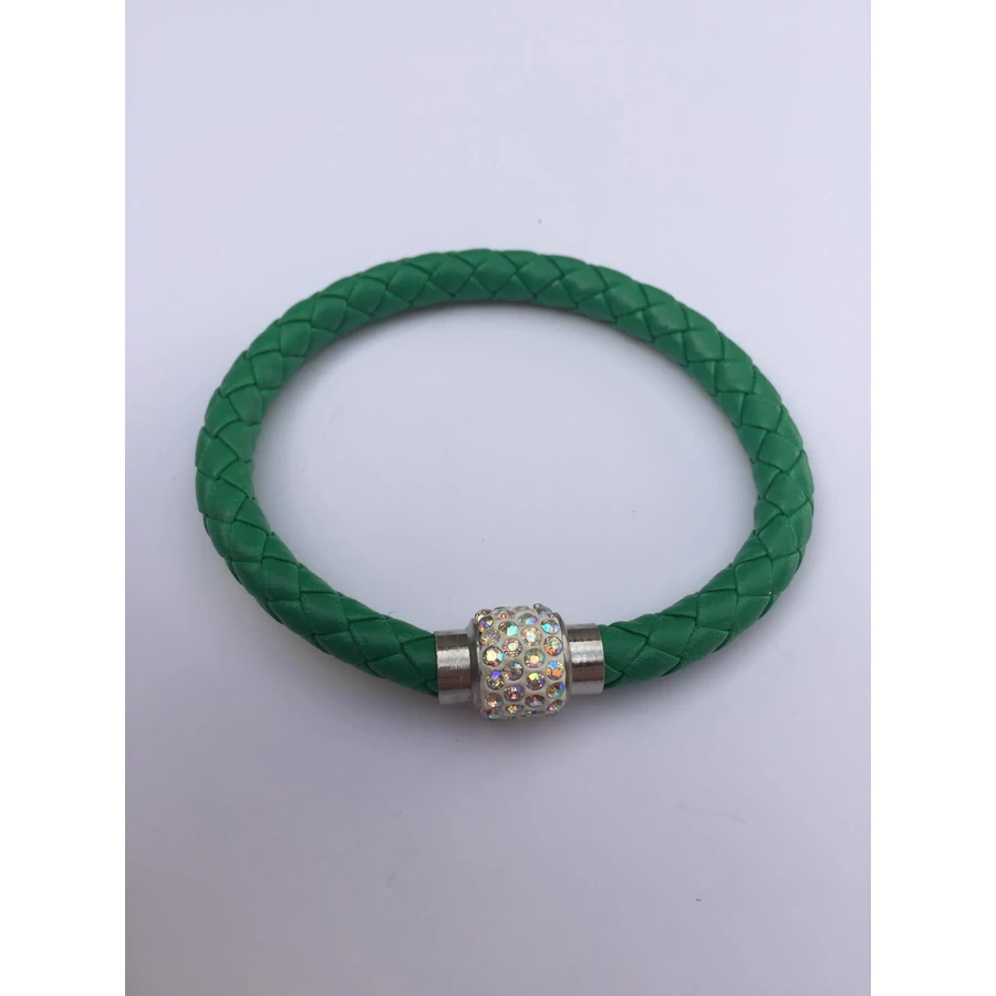 Shamballa fonott műbőr karkötő sötétzöld 