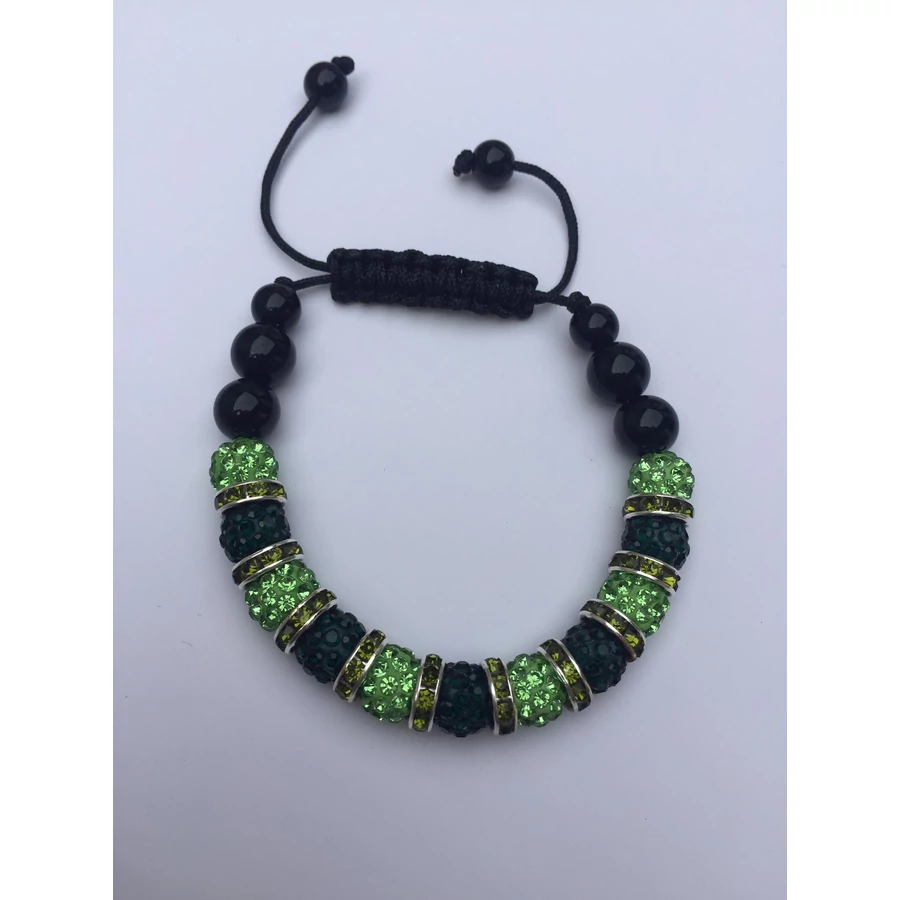 Shamballa karkötő sötétzöld - világoszöld 11 kristálygömbös