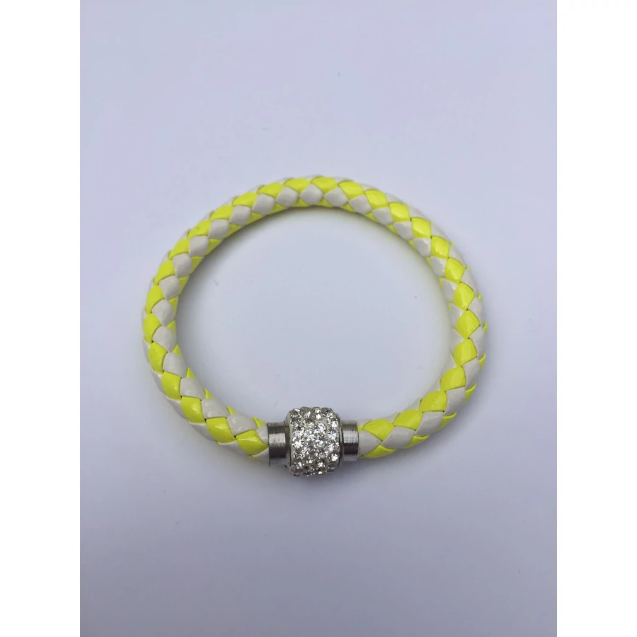 Shamballa fonott műbőr karkötő fehér - sárga