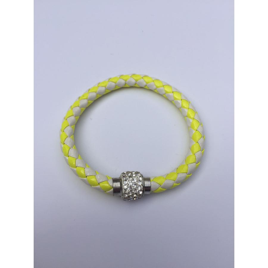 Shamballa fonott műbőr karkötő fehér - sárga