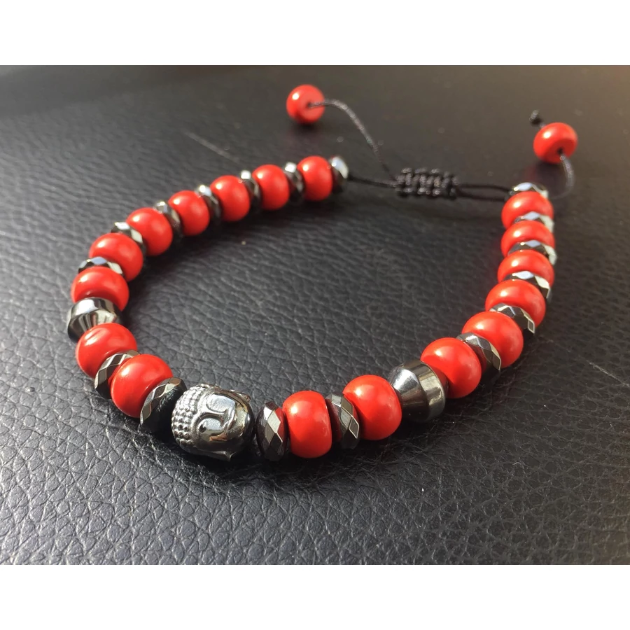 Buddha fejes mala piros karkötő