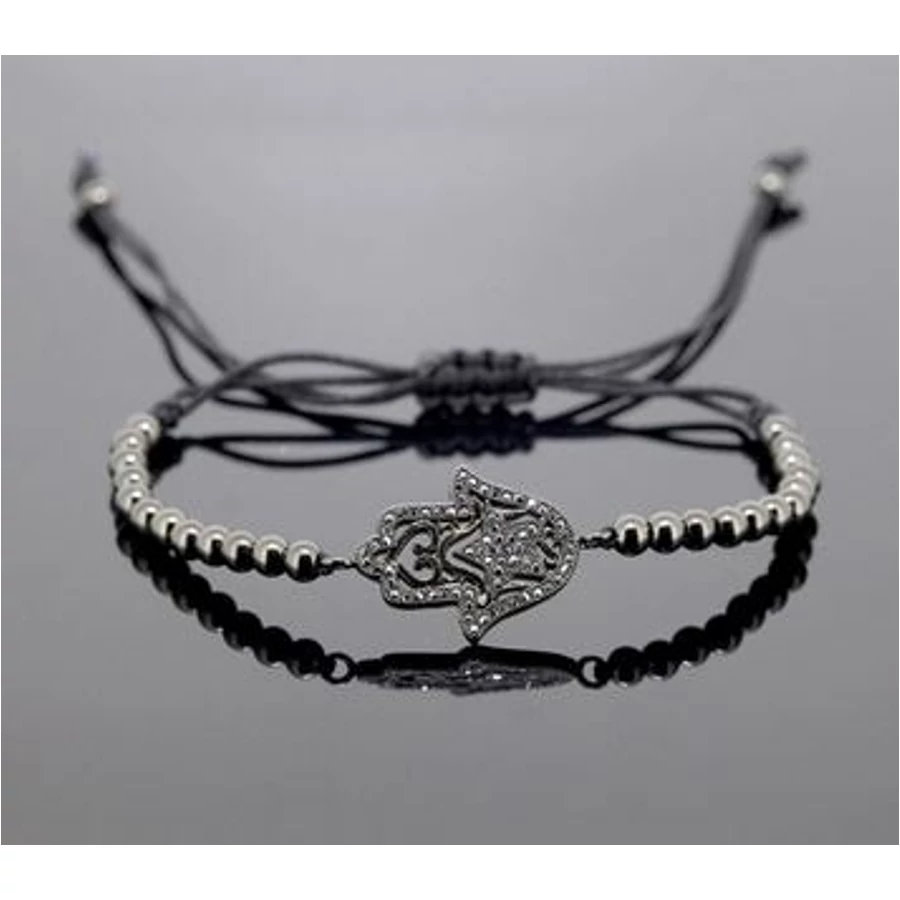 Fatima keze karkötő fekete színű gyönggyel