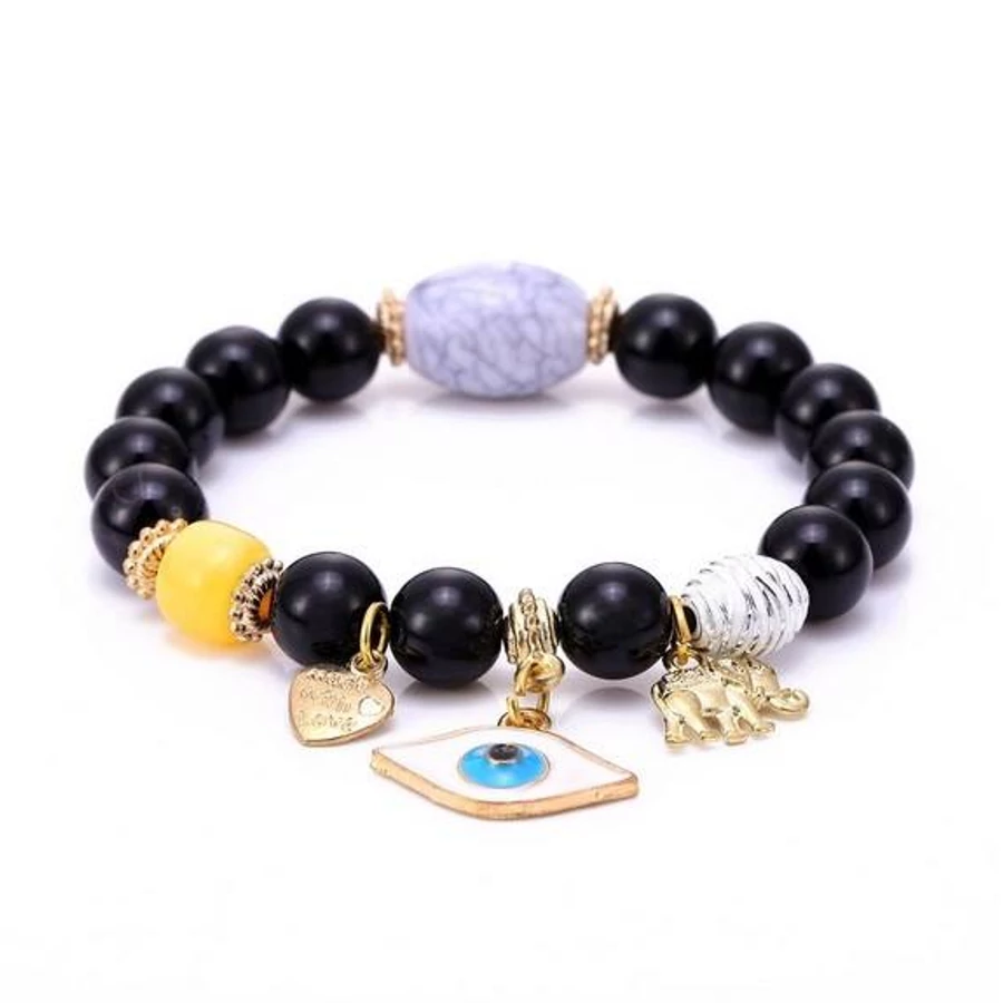 Fatima szeme karkötő elefánt és szív medállal, fehér osztóval