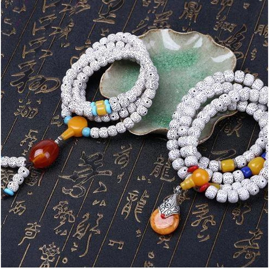 Bordó medálos tibeti buddhista mala 108 szemes karkötő/nyaklánc