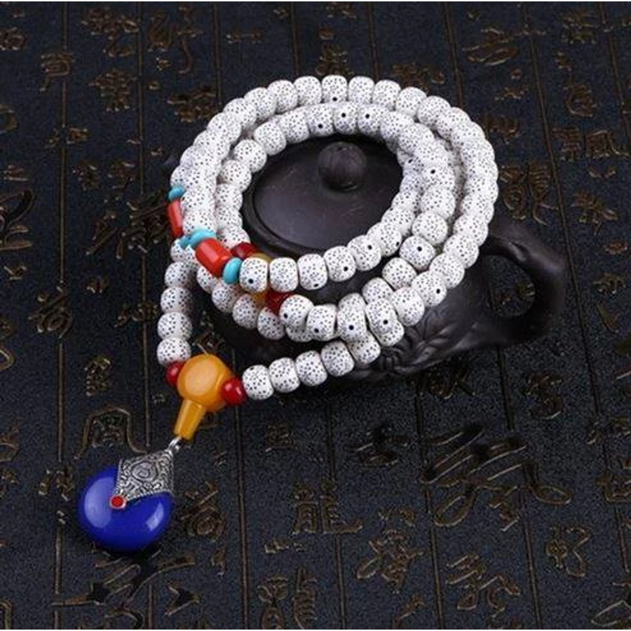 Kék medálos tibeti buddhista mala 108 szemes karkötő/nyaklánc