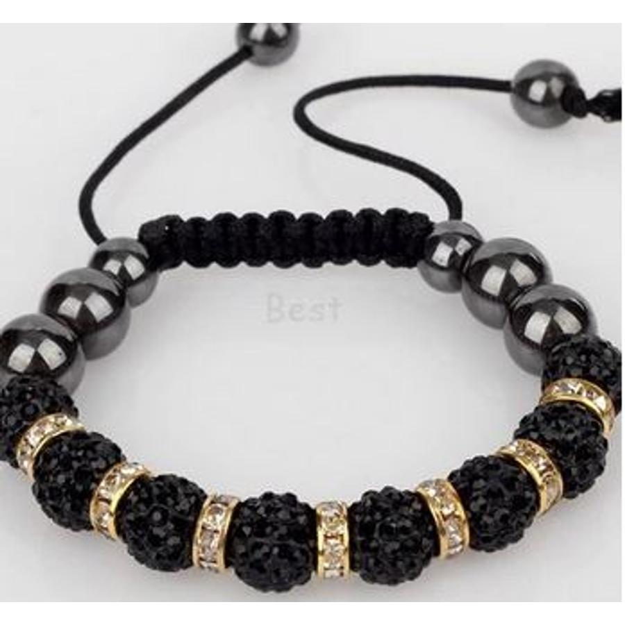 Shamballa karkötő fekete - arany kristálygömbös