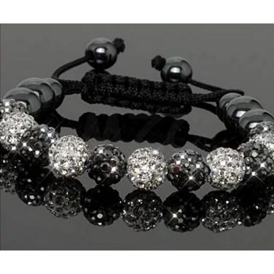 Shamballa karkötő fekete - fehér kristálygömbös