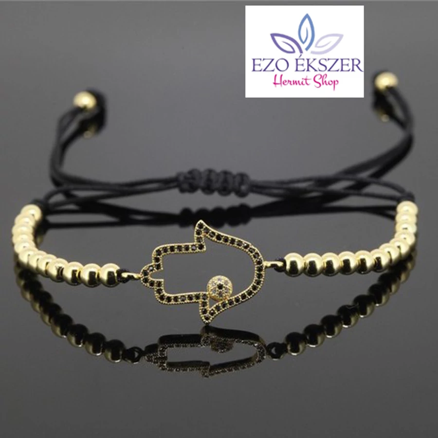 Fatima keze karkötő arany színű gyönggyel