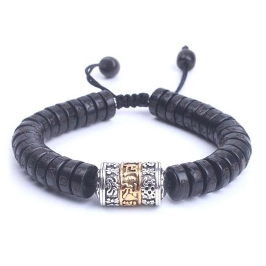 OM Mani Padme Hum mantrás vésett mala karkötő