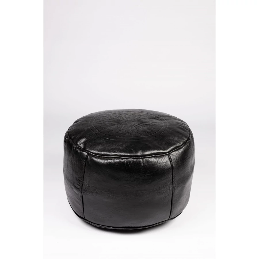 Fes marokkói bőr puff, ülőpárna fekete