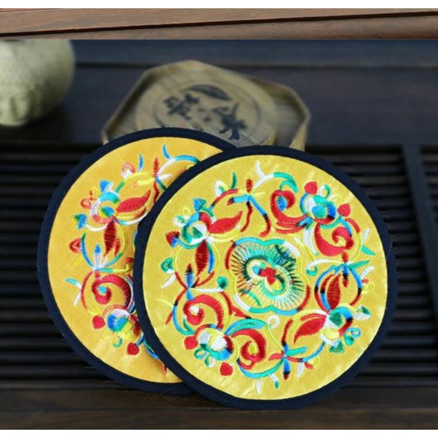Tibeti hímzett poháralátét citromsárga színű 2 db