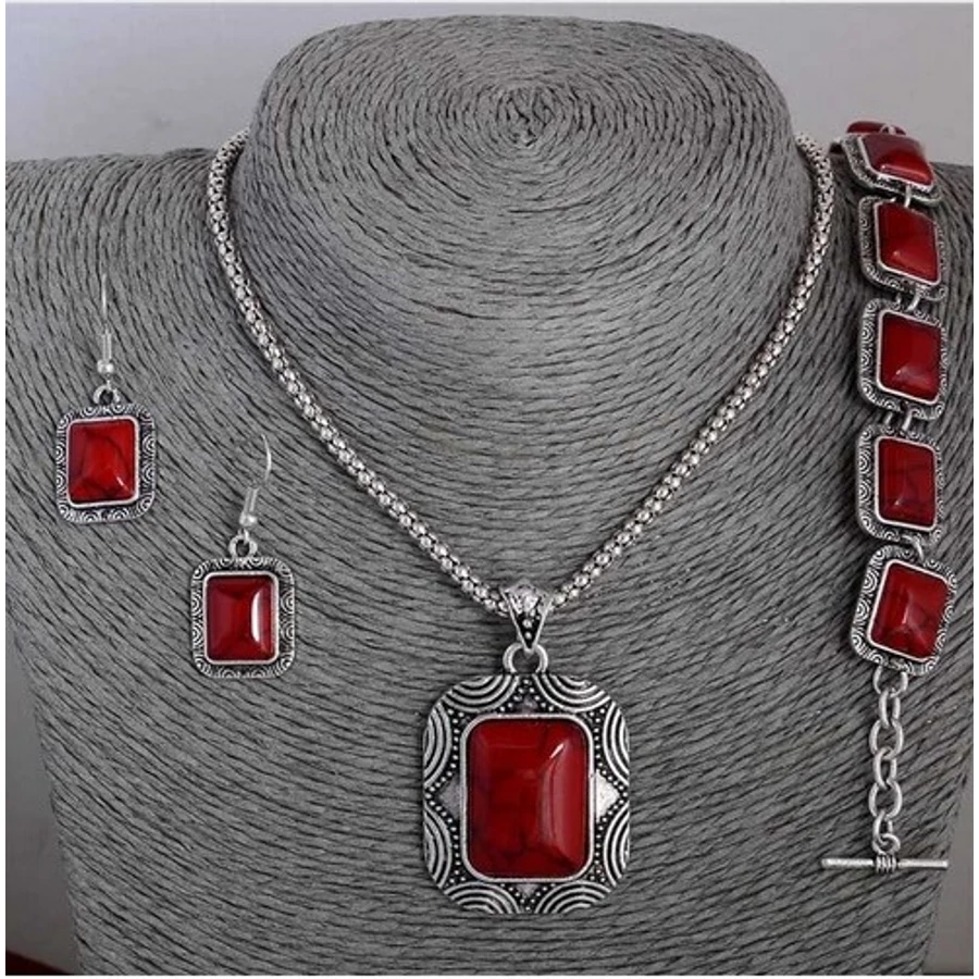 Afra korall kővel tibeti ékszer szett