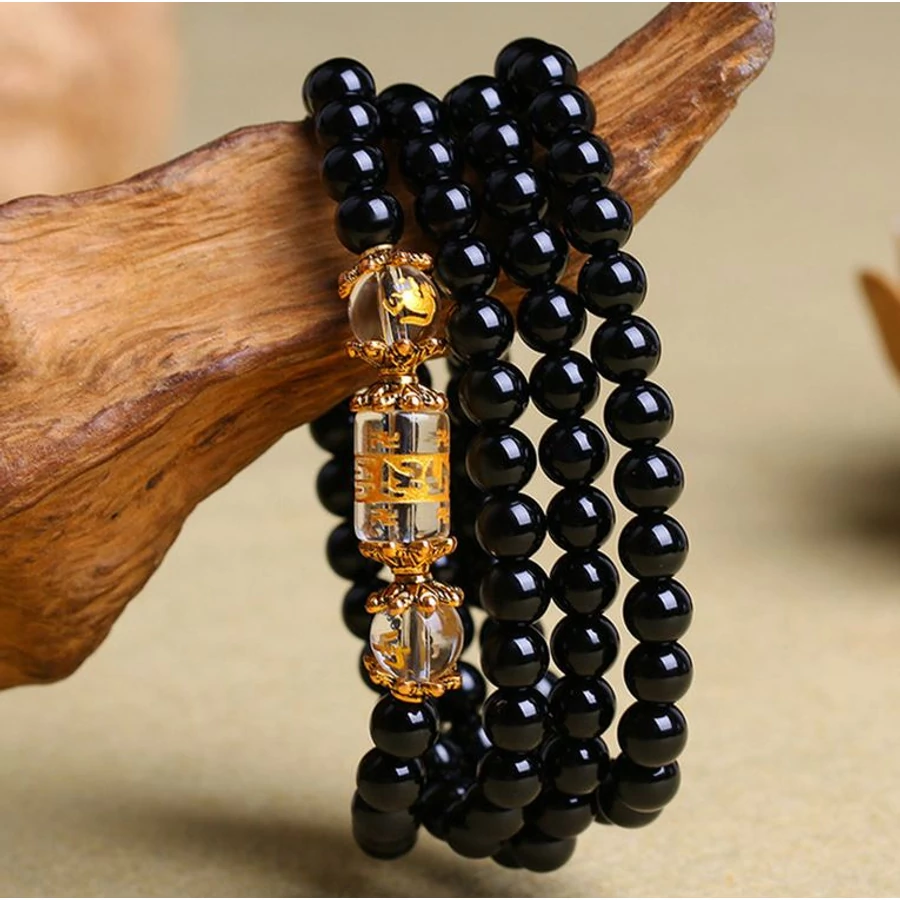 108 szemes buddhista vésett kristály mala karkötő